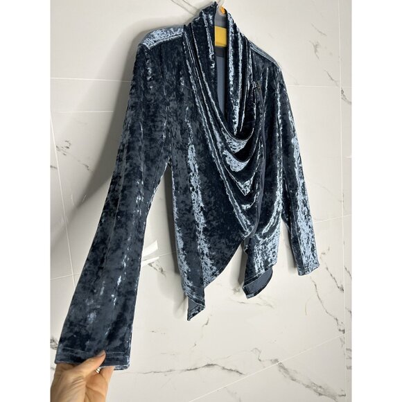 Blank NYC Jacket Blazer Crushed Velvet Asymmetrical Draped Zipper Moto Edgy Sz L - Picture 3 of 11